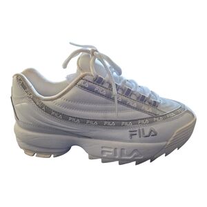 FILA White Chunky Platform Sneaker with Logo Trim